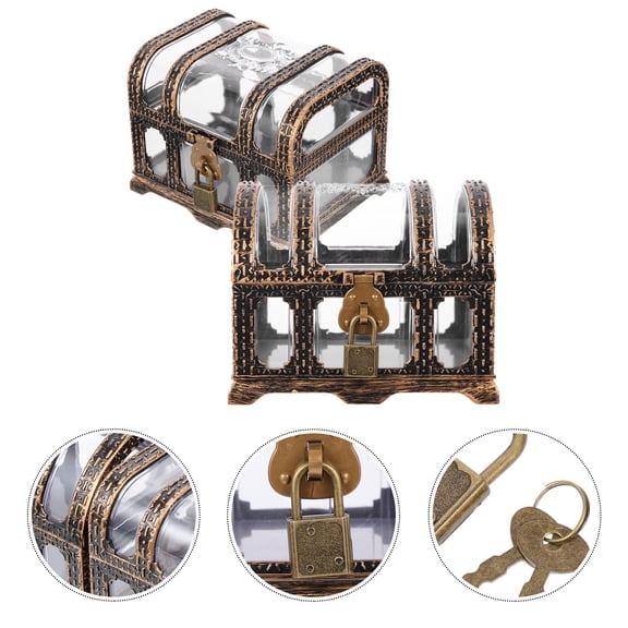 Minkissy Vintage Pirate Chest 2 Sets Retro Copper Collectible Keepsake Boxes for Cosplay Stage Performance and Home Decor