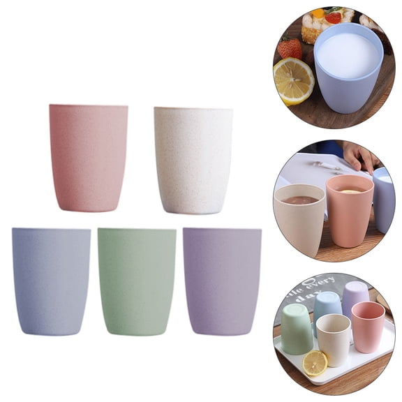 Minkissy Wheat Straw Mug Set, 5 Pieces Assorted Colors, Wheat Fiber Cups for Storage and Daily Use