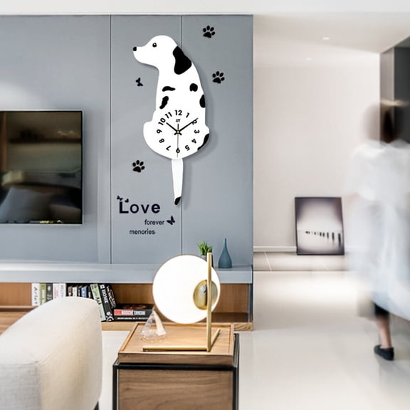 Minkissy White Wall Clock Wooden Dog Shape Decorative Wall Decor with Silent Sweep for Home