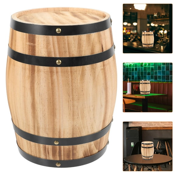 Minkissy Wine Barrel Ornament 1Pcs Small Wood Barrel Decoration for Home and Bar 27.5X20X20CM