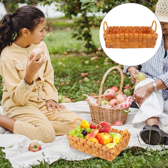 Minkissy Rustic Woven Bread Basket Khaki Wood Storage Basket for Kitchen and Dining 1 Piece