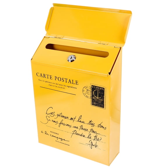 Minkissy Yellow Iron Locking Mailbox for Storage Use Durable Wall Mounted Post Box Retro Letter .5x12.5x4.5 Inches