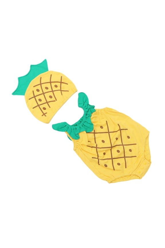 Yellow Pineapple Jumpsuits Sleeveless Cotton for Summer Casual Wear