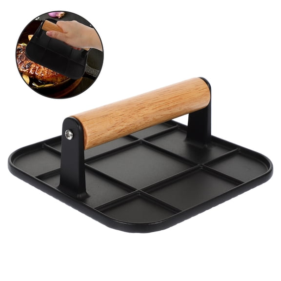 Minkissy barbecue press Burger Press with wood handle Black Aluminium Alloy 1Pcs