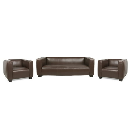 Minkler Contemporary Faux Leather 3 Piece Living Room Sofa Set, Dark Brown and Dark Walnut