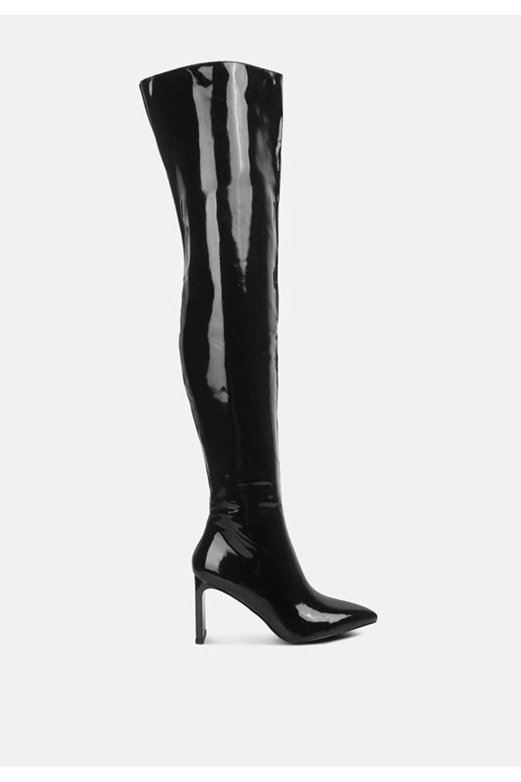 Minkles Patent Pu Long Slim Block Heeled Boots