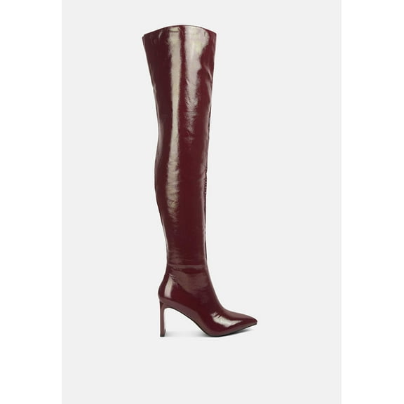 Minkles Patent Pu Long Slim Block Heeled Boots