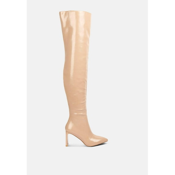 Minkles Patent Pu Long Slim Block Heeled Boots