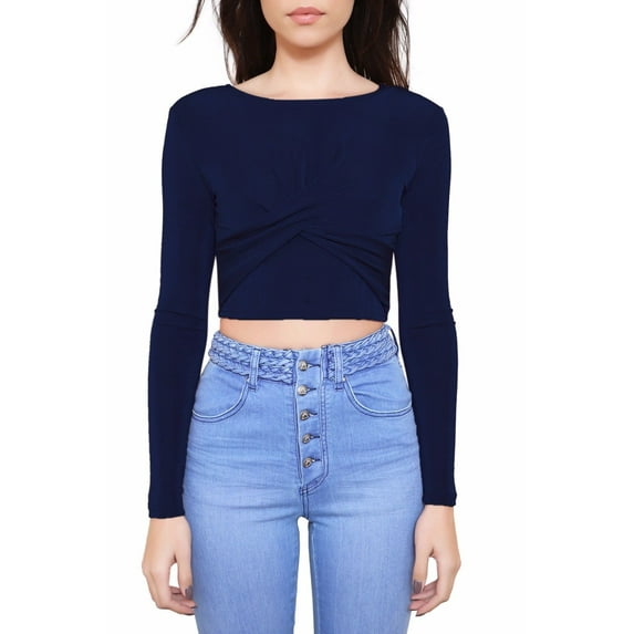 Minkpink Forbidden Love Navy Twistfront Crop Top (M)
