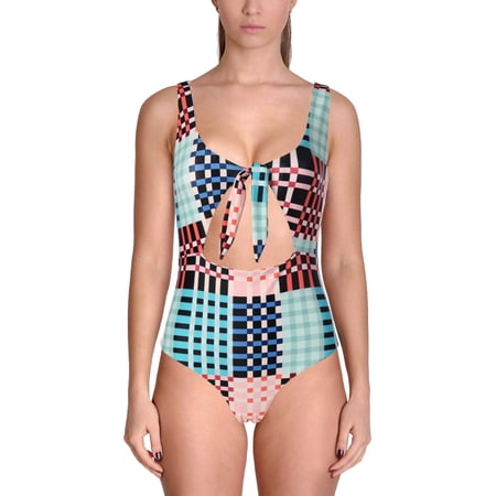Minkpink Women’s Penelope Tie-Front Cutout Cheeky One-Piece Swimsuit, Multi, Medium