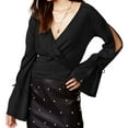thumbnail image 1 of MinkPink Womens Surplice Wrap Knit Sweater, Black, Small, 1 of 3