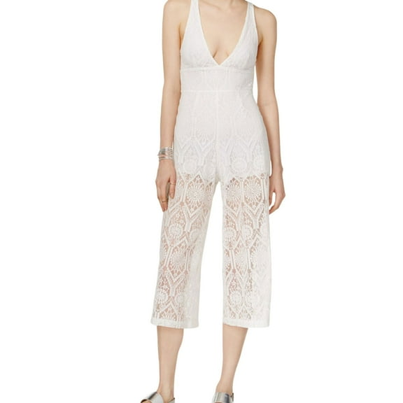 MinkPink Womens Lace Jumpsuit, Off-White, Large