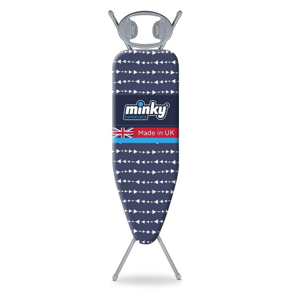 Minky Classic 4-Leg Ironing Board with Iron Rest - Blue Arrows (43" x 14" Surface)