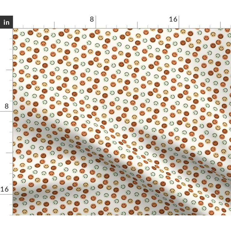 Retro Smiley Floral Face Pattern in Orange, Yellow & Brown Full