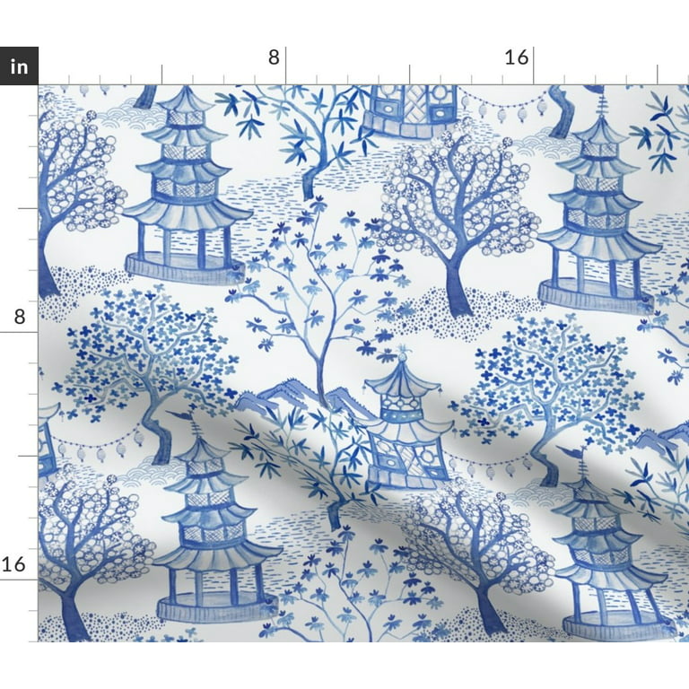 Spoonflower Fabric - Blue White Chinoiserie Nature Traditional Floral  Indigo Printed on Upholstery Velvet Fabric Fat Quarter - Upholstery Home  Decor