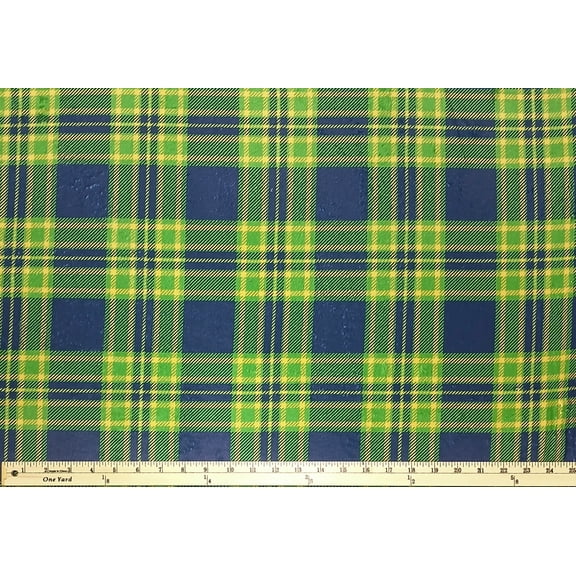 Minky Micro Plush Irish Shamrock Tartan Plaid Officially Licensed by David Textiles Minky Plush Fabric Print by the yard (DX-8905-MF-3NAVY/GOLD)