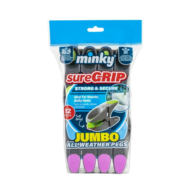 Minky Plastic Clothes Pins, Gray, 12 Count