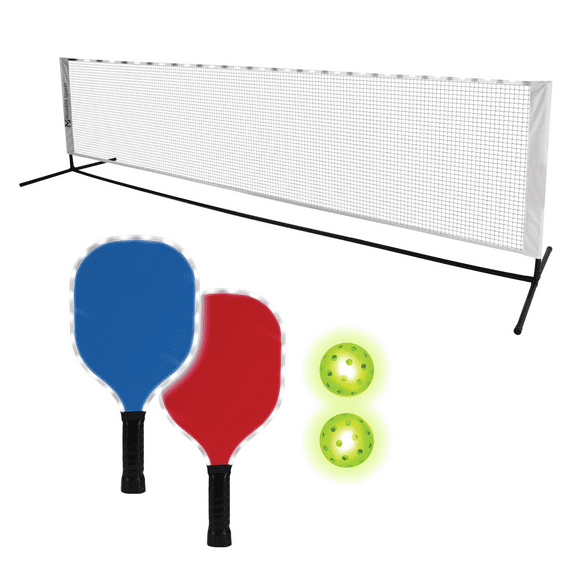 MinnARK Sports LED Pickleball Portable Set, Light-Up Net, Paddles, and Balls, for Driveway & Backyard, Ages 3+
