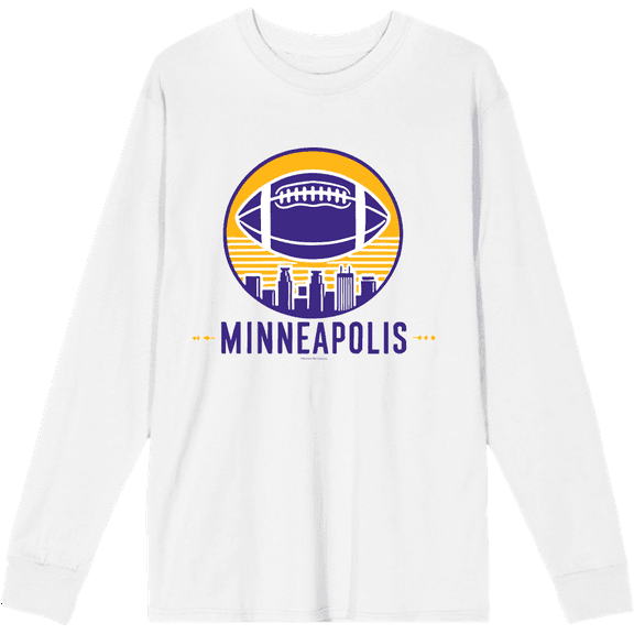 Minneapolis Football Adult White Crew Neck Long Sleeve Tee-XL