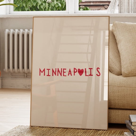 Minneapolis Heart Art Print: Minimalist MN Decor, Unframed Canvas 8x10in
