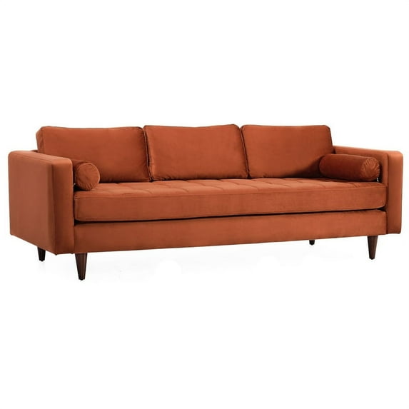 Minneapolis Mid-Century Modern Rectangular Pillow Back Velvet Sofa in Orange