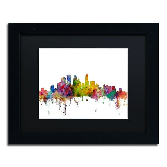 Minneapolis Minnesota Skyline' Canvas Art by Michael Tompsett, Black Matte, Black Frame
