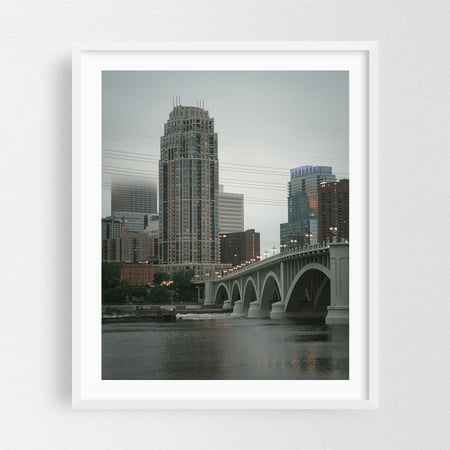 Minneapolis Skyline 01 - Minneapolis Minnesota Photography City Skyline Bridge Architecture White Framed Wall Art Print 6 x 8 inches