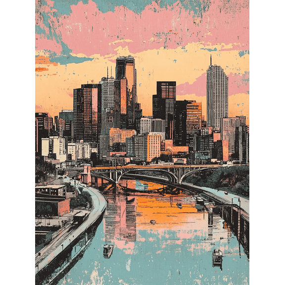 Minneapolis Skyline Cityscape Canvas Print/Wall Art Perfect for Living Room Bedroom Office Apartment and Hotel Decoration.