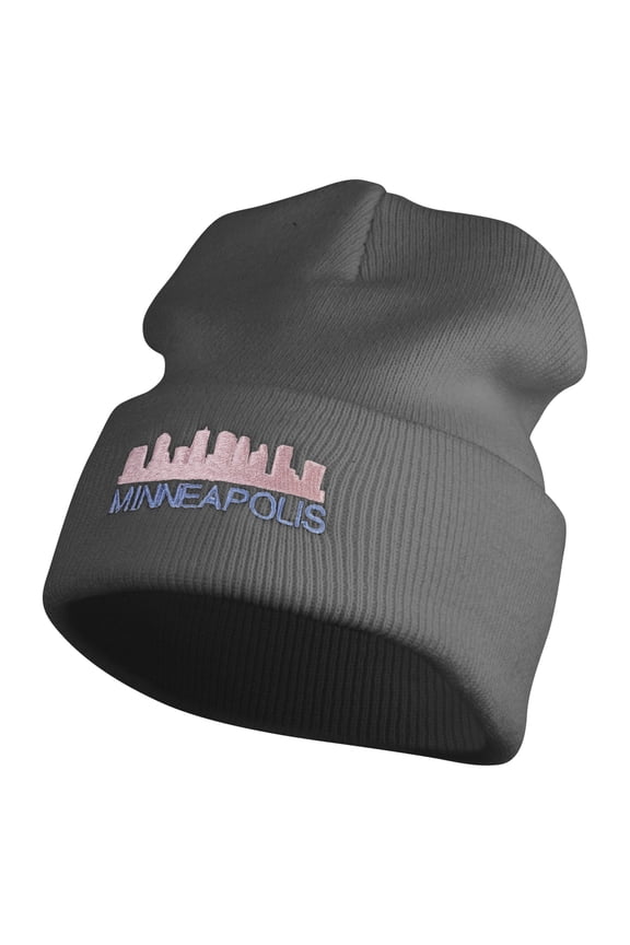 Minneapolis Skyline Embroidered 12 Inch Solid Long Beanie Made in USA - Light Grey OSFM