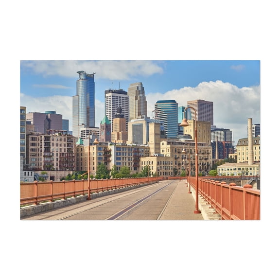 Minneapolis from Stone Arch Bridge - Minneapolis Minnesota Photography Cityscape Bridge Skyline Architecture Travel Poster Modern Art Unframed Wall Art Print 4 x 6 inches