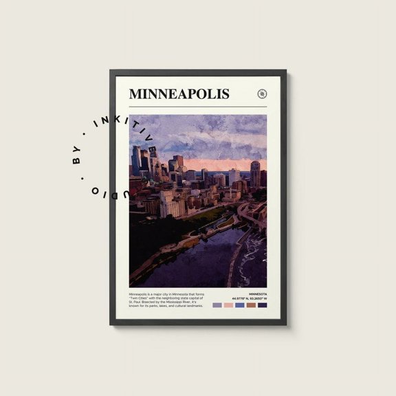 Minneapolis Watercolor Photo Travel Poster