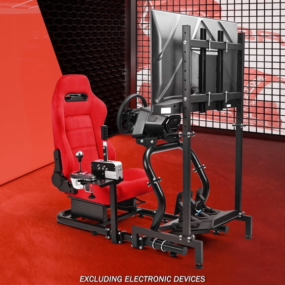 Supllueer 50MM Adjustable Racing Cockpit with Red Suede Seat and Monitor Stand Fit for Logitech G29 G920 G923, for Thrustmaster, for Fanatec , Gaming Race Cockpit Without Steering Wheel Pedal Shifter