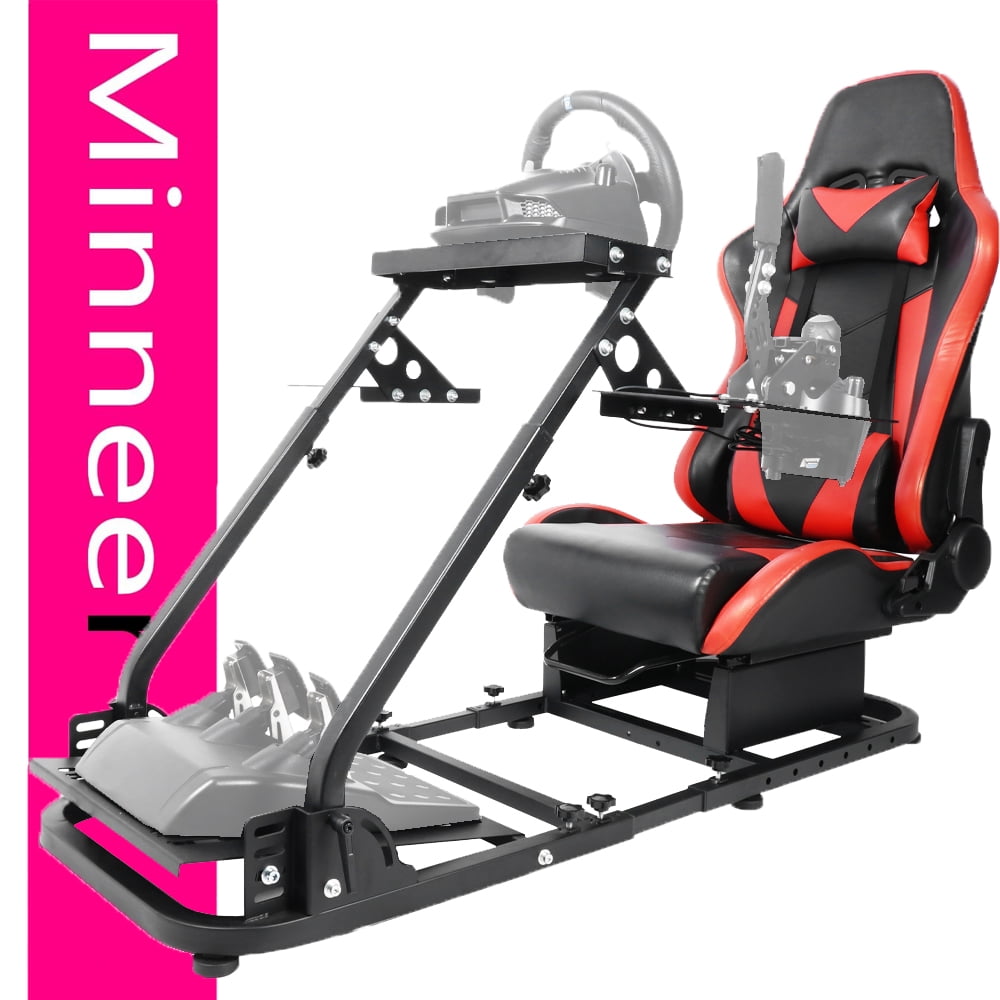 Minneer Simulator Driving Cockpit with Racing Black Seat Compatible with Logitech  G27/G29/G920/G923,Wheel and Pedals Not Include 