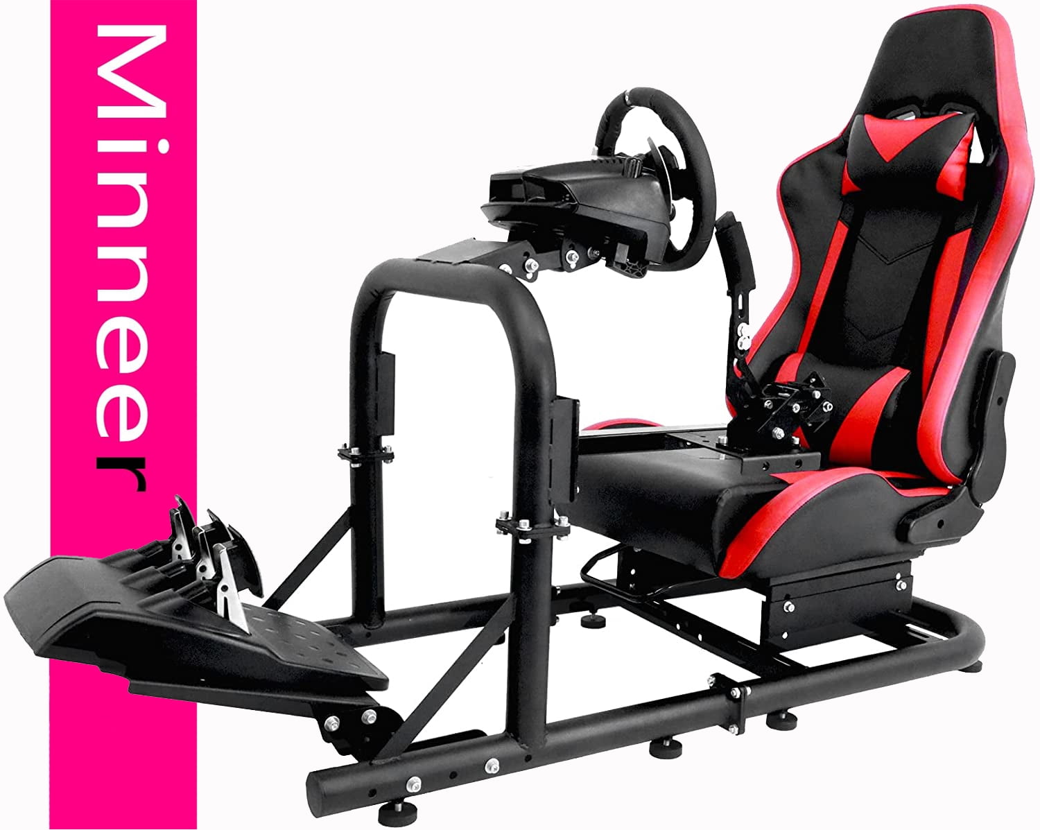 Minneer Simulator Driving Cockpit with Racing Black Seat Compatible with Logitech  G27/G29/G920/G923,Wheel and Pedals Not Include 