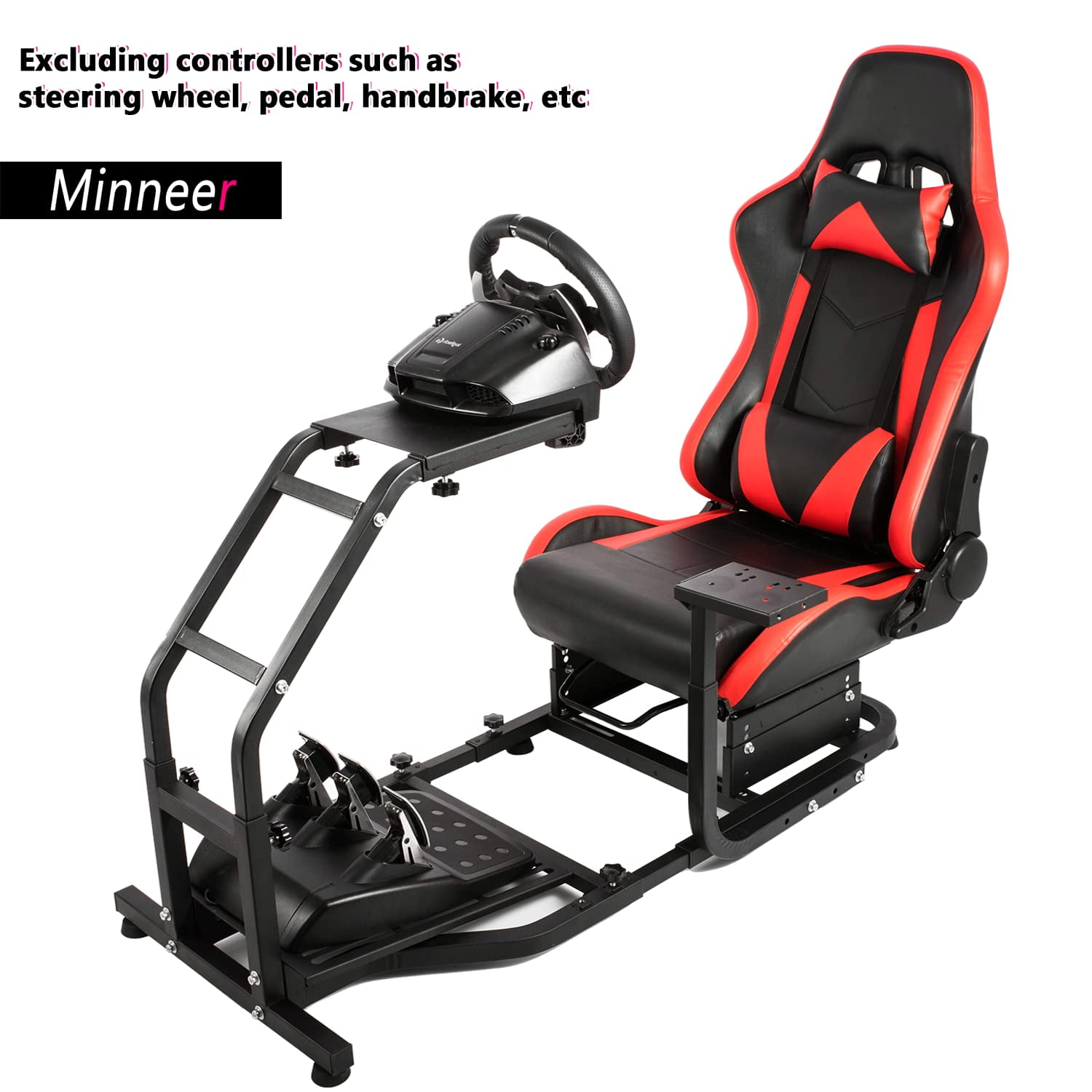 Minneer Racing Simulator Cockpit with Red Seat Fit for Logitech G29 G27 G25  G923 Steering Wheel Stand 