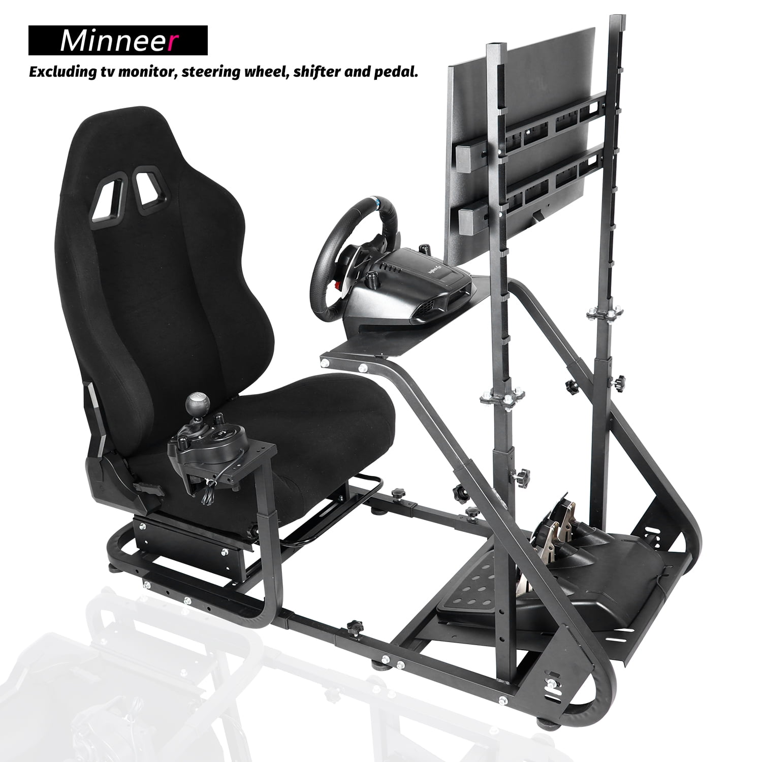 Minneer Simulator Driving Cockpit with Racing Black Seat Compatible with Logitech  G27/G29/G920/G923,Wheel and Pedals Not Include 