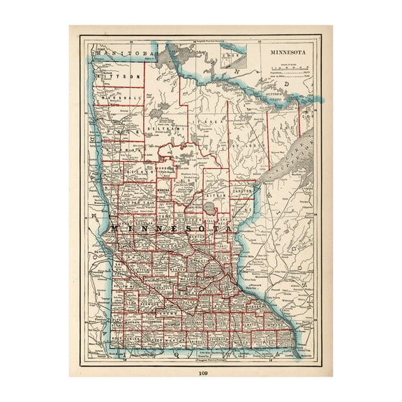 Minnesota Art, 1893 Vintage Map of Minnesota History Wall Decor Gift, Old Minnesota Map - 24" x 36" Unframed Print