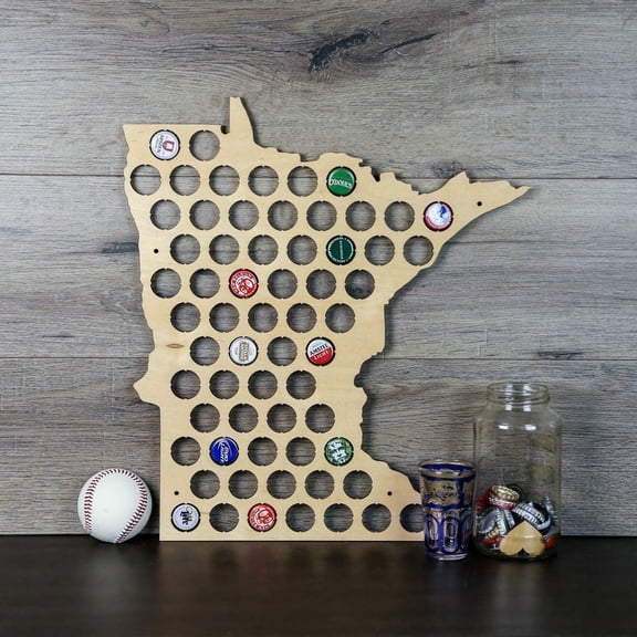 TORCHED Minnesota Beer Cap Map | Wall Mounted Decor Display Art | Brown