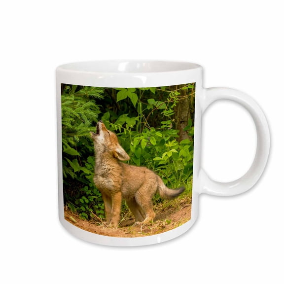 3drose, Minnesota, Coyote Pup Howling at Den, Captive, 15oz Mug