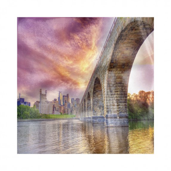 Minnesota Decorative Napkins Set of 4, Stained Abutments of Historical Stone Arch Bridge Crossing the Mississippi River, Silky Satin Fabric for Brunch Dinner Party, 12", Multicolor, by Ambesonne