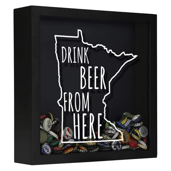 Torched Minnesota Drinks Beer Cap Shadow Box Wall Mount Decor 13"x13"x3"