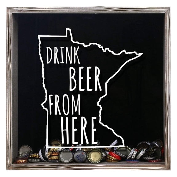 TORCHED Minnesota Beer Cap Shadow Box 14"x14"x5" | Wall Mount Decor | Gray