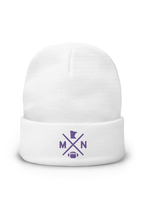 Minnesota Football Retro MN Cross Winter Beanie Cap Hat (White)