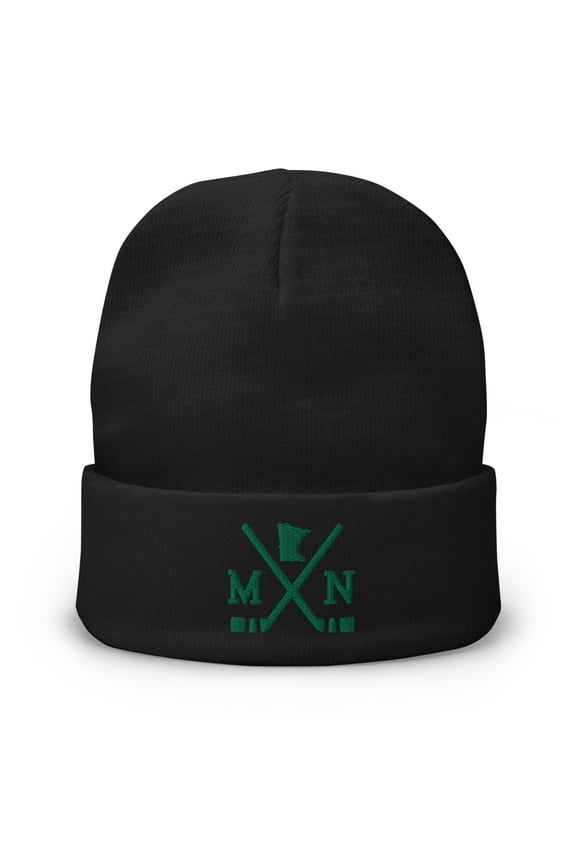 Minnesota Hockey Sticks Retro MN Winter Beanie Cap Hat (Black)