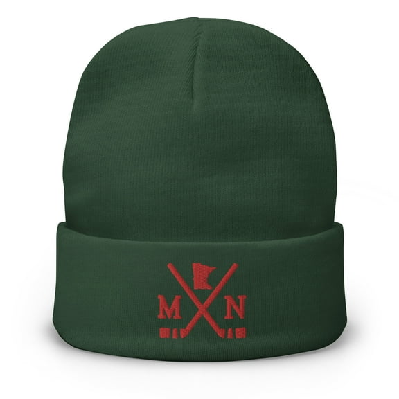 Minnesota Hockey Sticks Retro MN Winter Beanie Cap Hat (Dark green)