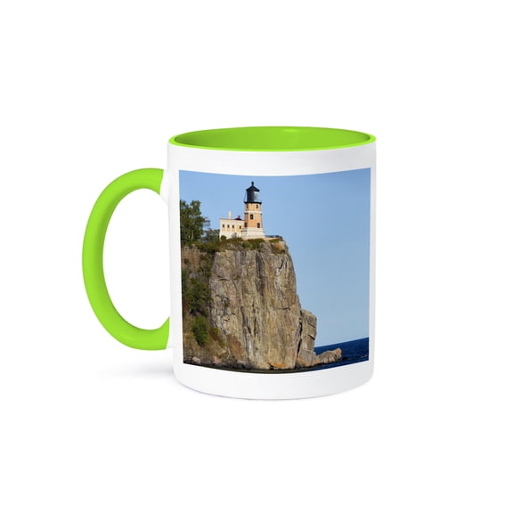 3drose, Minnesota, Lake Superior North Shore, Split Rock Lighthouse, 1910, 15oz Two-tone Green Mug