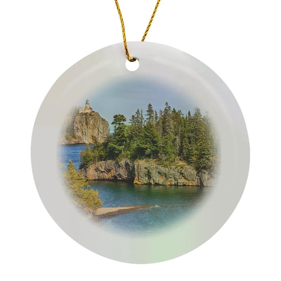 3drose, Minnesota, Lake Superior North Shore. Split Rock Lighthouse. 1910, Circle Porcelain Ornament