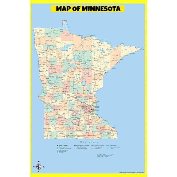 Minnesota - Map Poster - Laminated Wall Map - Style A - 20x30 - Ideal for Classrooms and Homes – Features Bright Colors and Vivid Imagery