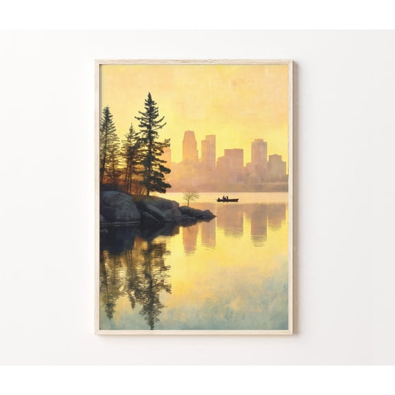 Minnesota Minneapolis Skyline Lake Reflection Home Decor