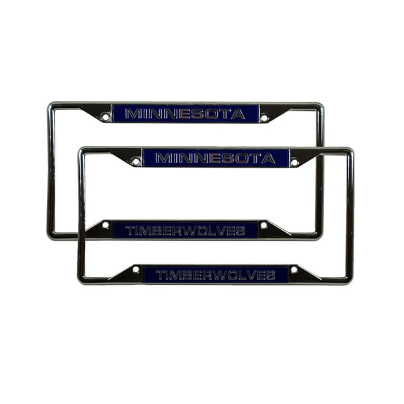 Minnesota Basketball Timberwolve's (Set of 2) All Corner EZ View Chrome Metal Laser Cut License Plate Frames